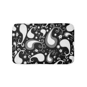 Tulip Paisley Floral, abstrakt, schwarz und weiß Badematte