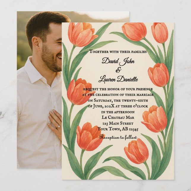 Tulip Paradise Photo Wedding Invitation Einladung (Vorne/Hinten)
