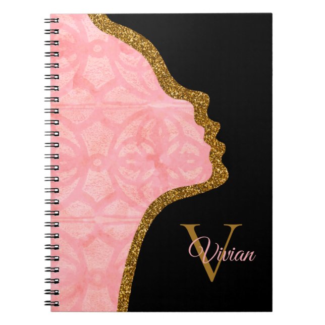 Tulip Pink und Gold Glitzer mit Monogrammnamen Notizblock (Vorderseite)