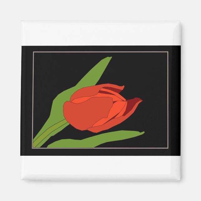 Tulip Red Frame Blume Blumenleaf Schwarzer Rahmen Magnet (Vorne)