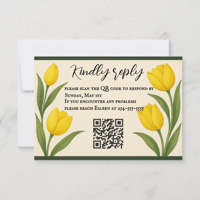 Tulip Reverie QR Code RSVP Karte (Vorderseite)