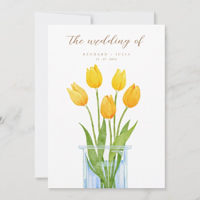 Tulip Romance Floral Yellow Wedding Einladung (Rückseite)