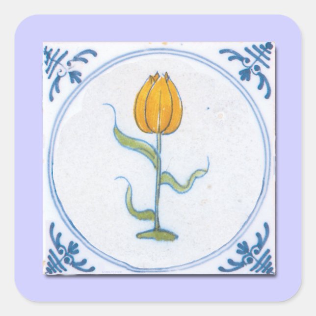 Tulip Tile Art mit Blau und Weiß Quadratischer Aufkleber (Vorderseite)