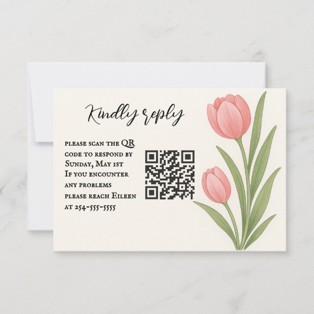 Tulip Treasure QR Code RSVP Card Karte (Vorderseite)