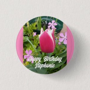 Tulip Tulips Red Pink Blume Floral Geburtskarte Button