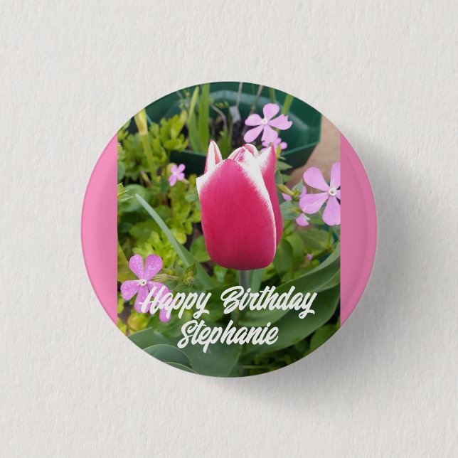 Tulip Tulips Red Pink Blume Floral Geburtskarte Button (Vorderseite)
