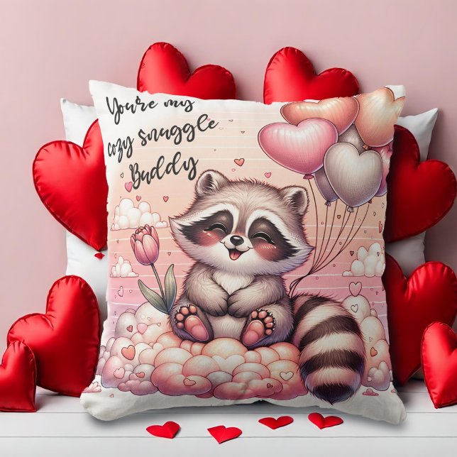 Tulip und Balloons Raccoon Valentines Kissen (Von Creator hochgeladen)