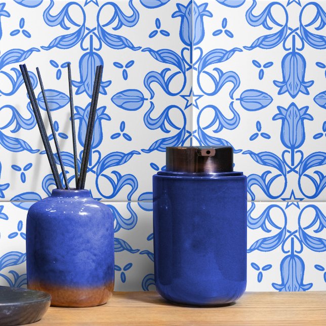 Tulip und Stern gemustert blau Fliese (Von Creator hochgeladen)