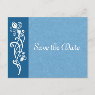Tulip Vine on Blue Save the Date Postcard Ankündigungspostkarte