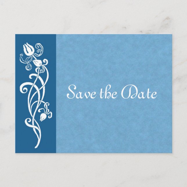 Tulip Vine on Blue Save the Date Postcard Ankündigungspostkarte (Vorderseite)