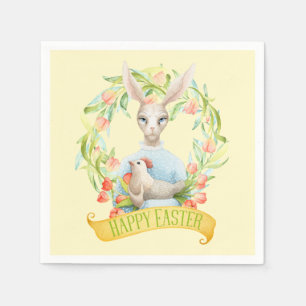 Tulip Wreath und Rabbit Happy Oaster Serviette