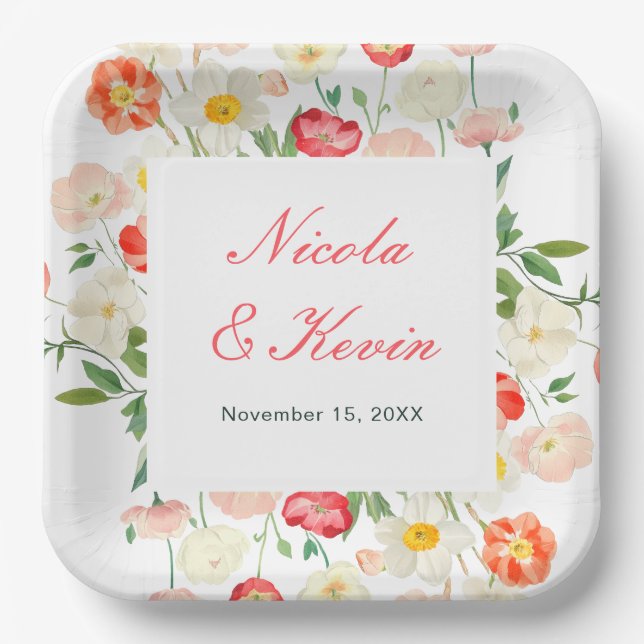 Tulips and Daffodils Spring Wedding Pappteller (Vorderseite)