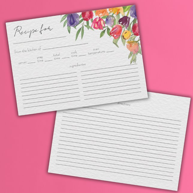 Tulips and Greenery Brautparty Rezept Karte (Von Creator hochgeladen)