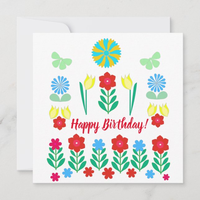 Tulips and Red Blume Scandi Happy Birthday Card Karte (Vorderseite)
