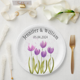 Tulips Blume Aquarell Frühjahr Rustikale Hochzeit Pappteller