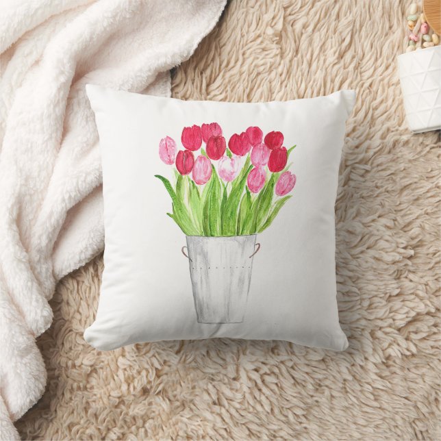 Tulips Blume Aquarell rosa elegant gürten werfen Kissen (Decke)