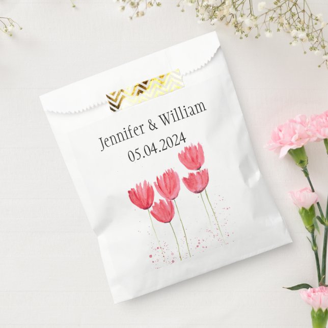 Tulips Blume Aquarell Rosa Rustikale Hochzeit Geschenktütchen (Versiegelt)
