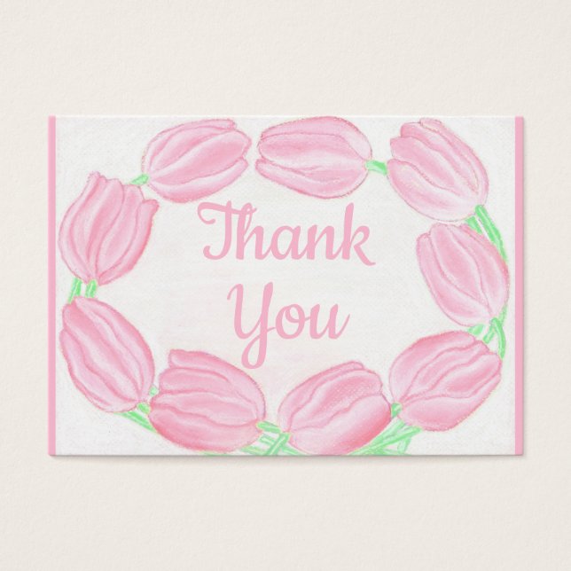 Tulips Border Pink Floral Thank You Card (Vorderseite)
