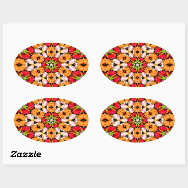 Tulips Bouquet Pattern Ovaler Aufkleber (Blatt)