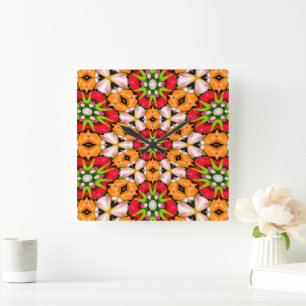 Tulips Bouquet Pattern Quadratische Wanduhr