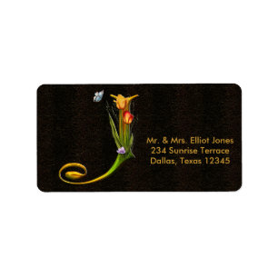 Tulips Butterflies Letter J Monogram Address Label Adressaufkleber