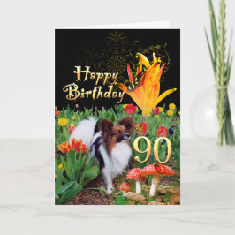 Tulips butterflies Papillon Hund 90 Geburtstagskar Karte