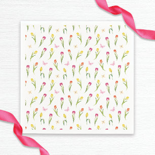 Tulips & Butterfly Weißes Muster Brautparty Serviette