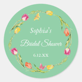Tulips & Butterfys Grünes Brautparty Runder Aufkleber