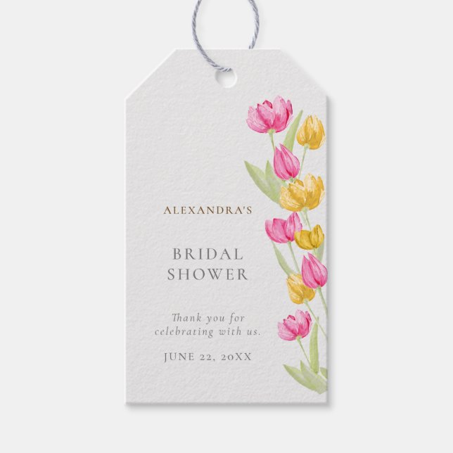 Tulips Calligraphy Pink Spring Boho Brautparty Geschenkanhänger (Vorderseite)