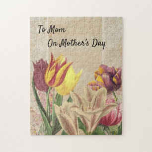 Tulips Crocuses auf Beige Vintage Tapete Puzzle