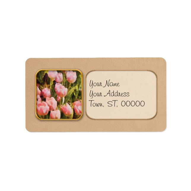 Tulips - Ein rosa Feld Adressaufkleber (Vorne)