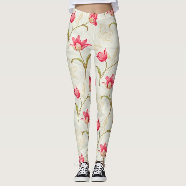 Tulips entfalten Creme Pink Leggings (Vorderseite)