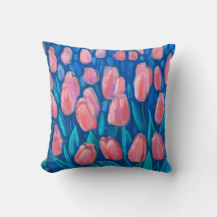 Tulips Field, Frühjahrsblumen Blumen Rotes Blau Kissen