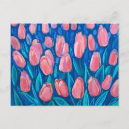 Tulips Field, Frühjahrsblumen Blumen Rotes Blau Postkarte
