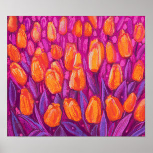 Tulips Field, Frühlingsblumen Blumen Orange Lila Poster