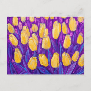 Tulips Field, Frühlingsblumen Blütengelbe Violette Postkarte