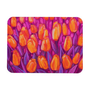 Tulips Field Spring Blumen Orange Pink Floral Art Magnet