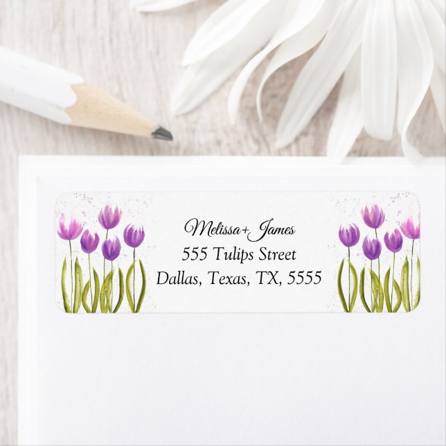 Tulips Floral Watercolor Hochzeit Rücksendeadresse (Insitu)