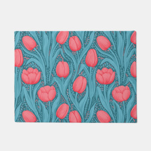 Tulips in blau und rot fußmatte