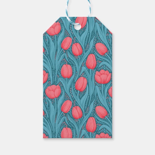 Tulips in blau und rot geschenkanhänger (Vorderseite)