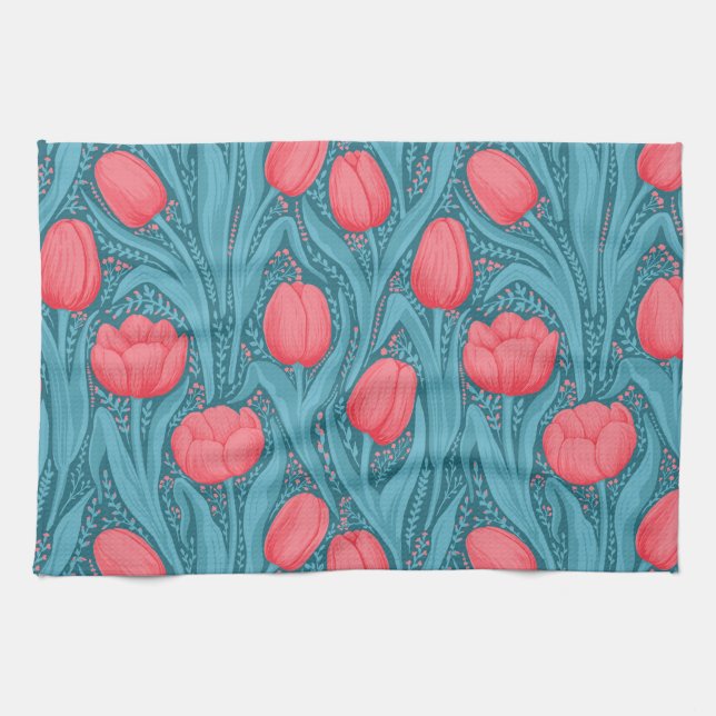 Tulips in blau und rot geschirrtuch (Horizontal)