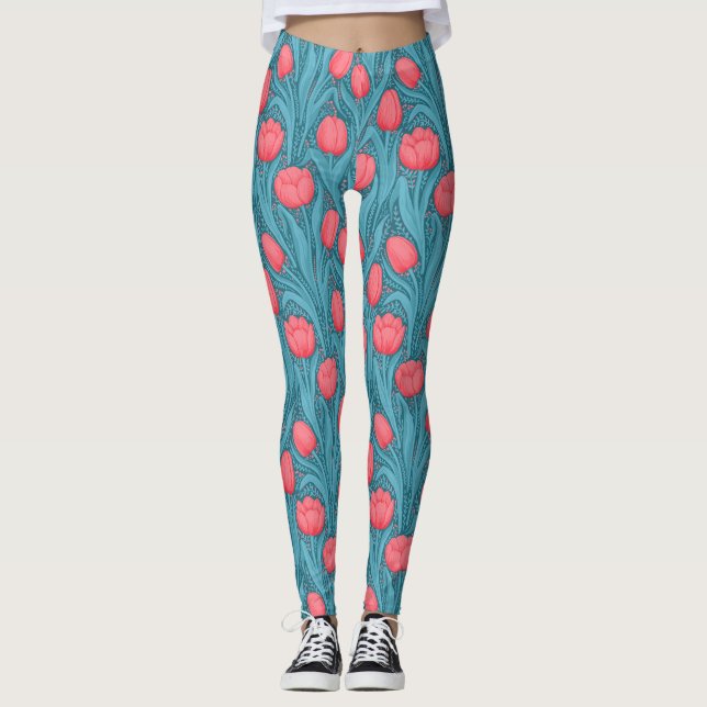 Tulips in blau und rot leggings (Vorderseite)