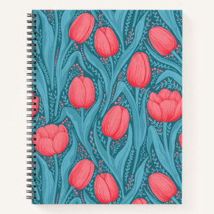 Tulips in blau und rot notizbuch