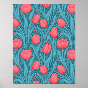 Tulips in blau und rot poster