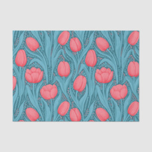 Tulips in blau und rot seidenpapier