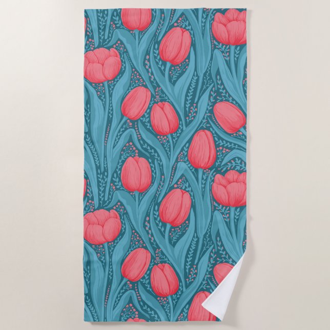 Tulips in blau und rot strandtuch (Vorderseite)