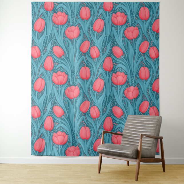 Tulips in blau und rot wandteppich (Beispiel)