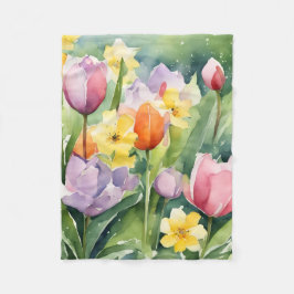 Tulips in Bloom watercolors Fleecedecke