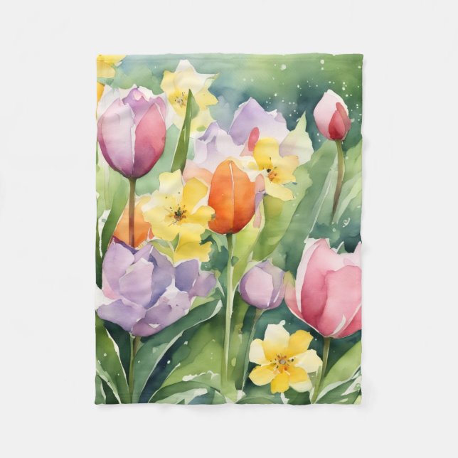 Tulips in Bloom watercolors Fleecedecke (Vorderseite)