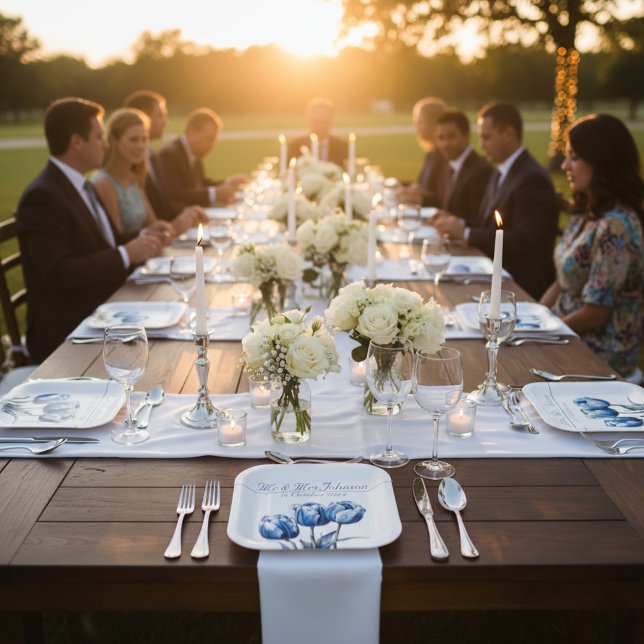 Tulips in Delft Blue benutzerdefinierbar Pappteller (Von Creator hochgeladen)